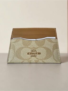 Coach Signature Card Holder in Tan and Khaki